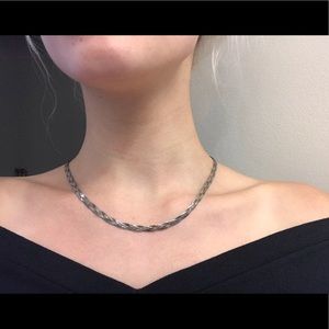 |VINTAGE| Silver Braided Herringbone Necklace and Double Bracelet Set